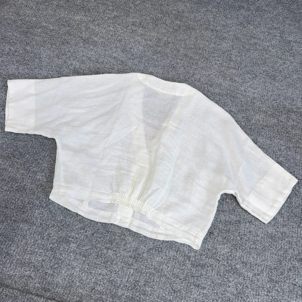 Faherty Top Women Medium Bright White Palma Linen Avery Shirt Cropped Button NEW - Picture 8 of 10